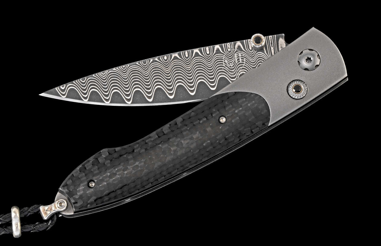 William Henry Studio B10 Carbon 2.75&quot; Button Lock Folder / Titanium With Carbon Fiber Inlay &amp; Spinel Stones / Wave Damascus