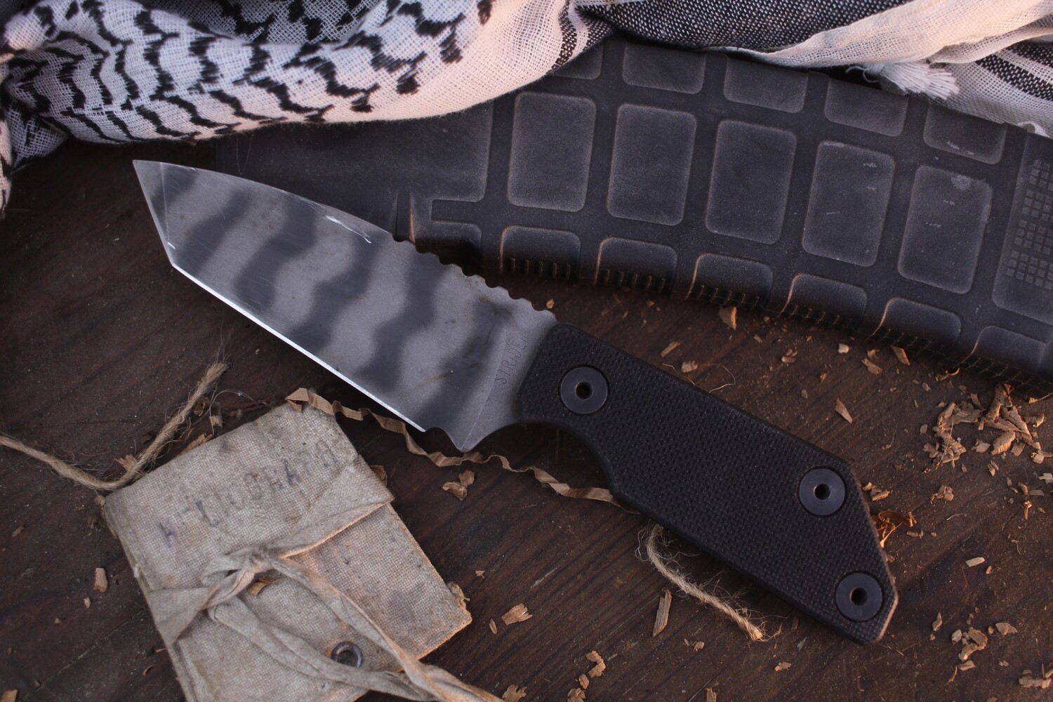 Strider Knives EBL-T 4.25&quot; Tanto Fixed Blade Knife / Black G10 / Tiger Stripe S30V ( Pre Owned )