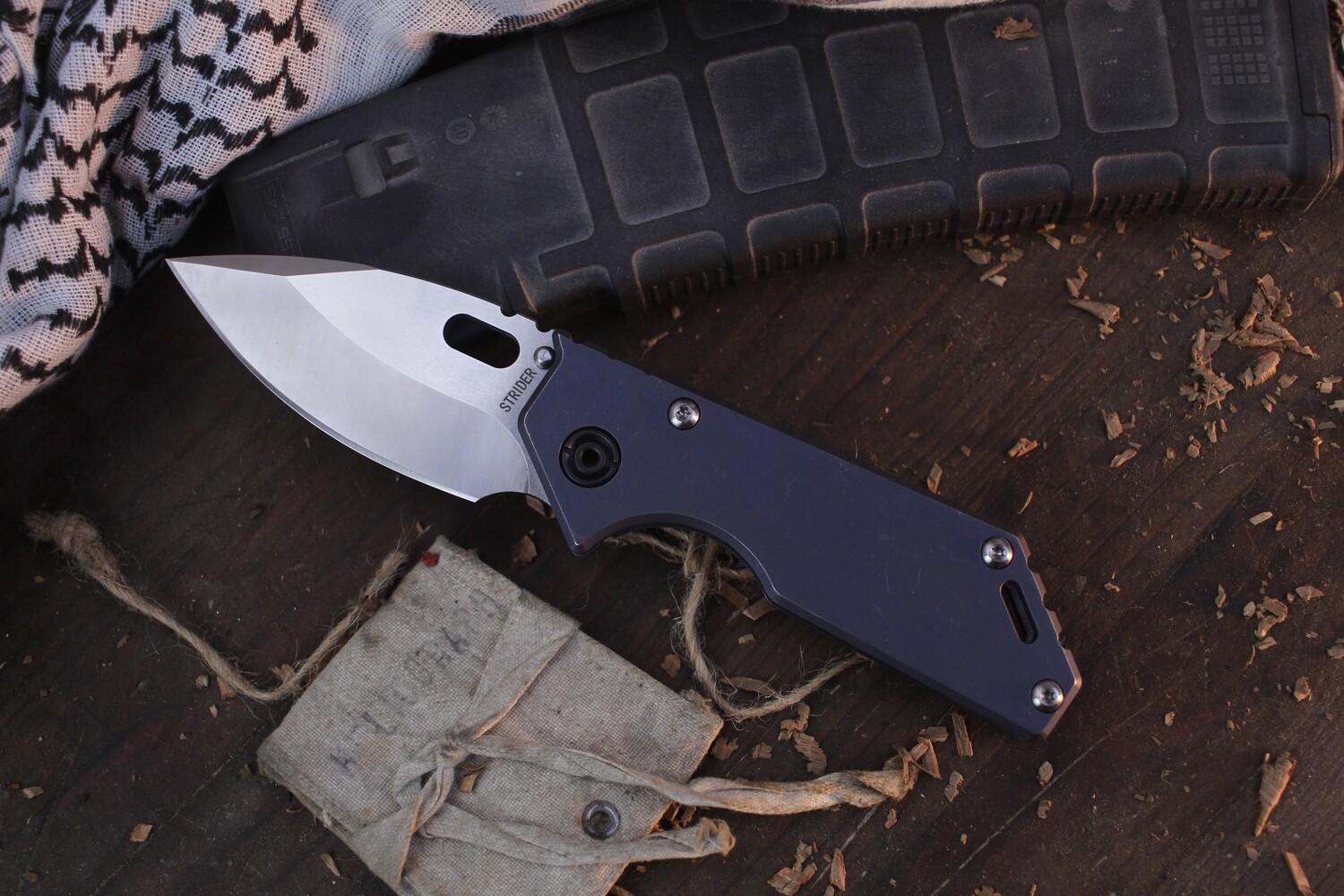 Strider .75 AR 3.25&quot; Folding Knife / Blue Anodized Titanium / Satin S45VN ( Pre Owned )