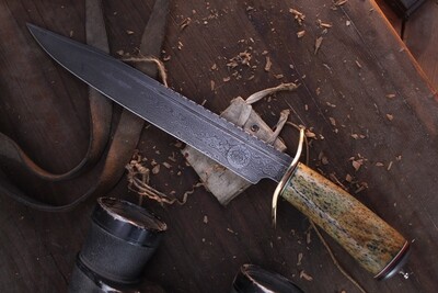 Dennis Jokela Sea Cow Bowie 11" Fixed Blade / Stellars Sea Cow / Damascus