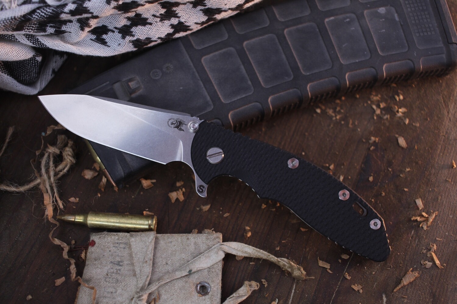 Hinderer XM-18 3.5&quot; Folding Knife / Black G-10 &amp; Stonewashed Titanium / Stonewashed Magnacut Skinny Slicer