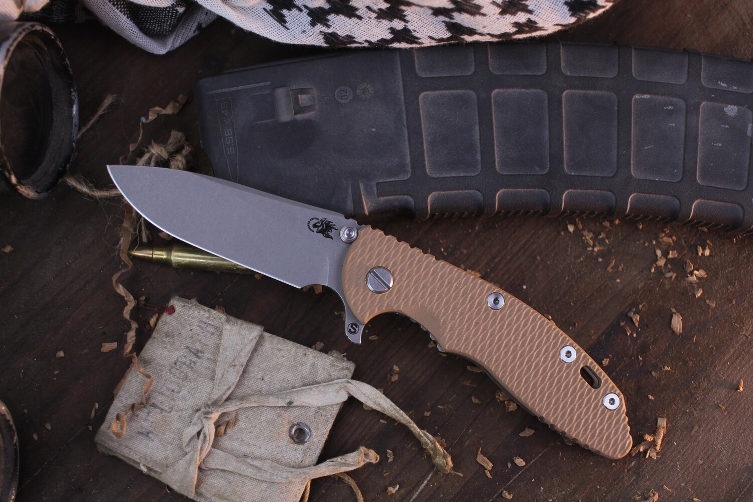 Hinderer XM-18 3.5&quot; Folding Knife / Coyote G-10 &amp; Working Finish Titanium / Working Finish Magnacut Skinny Slicer