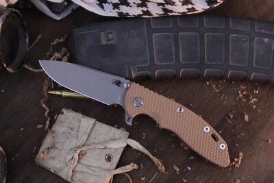 Hinderer XM-18 3.5" Folding Knife / Coyote G-10 & Working Finish Titanium / Working Finish Magnacut Skinny Slicer