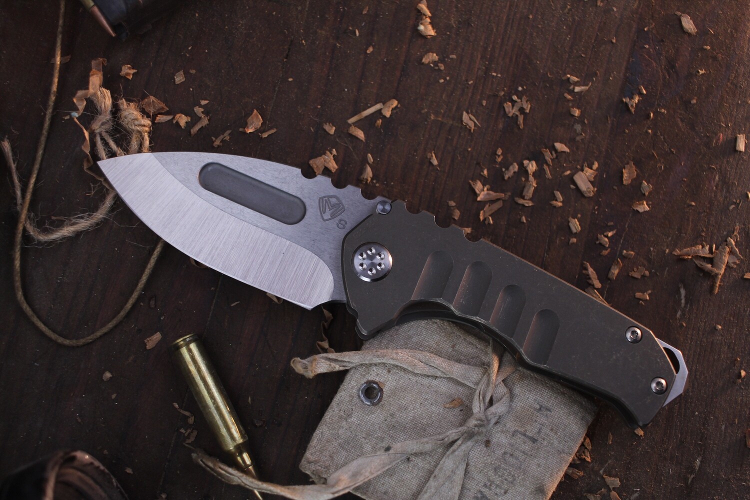 Medford Knife &amp; Tool (MKT) Genesis T 3.5” Framelock Folder / Bronzed Titanium / Satin S35VN ( Pre Owned )