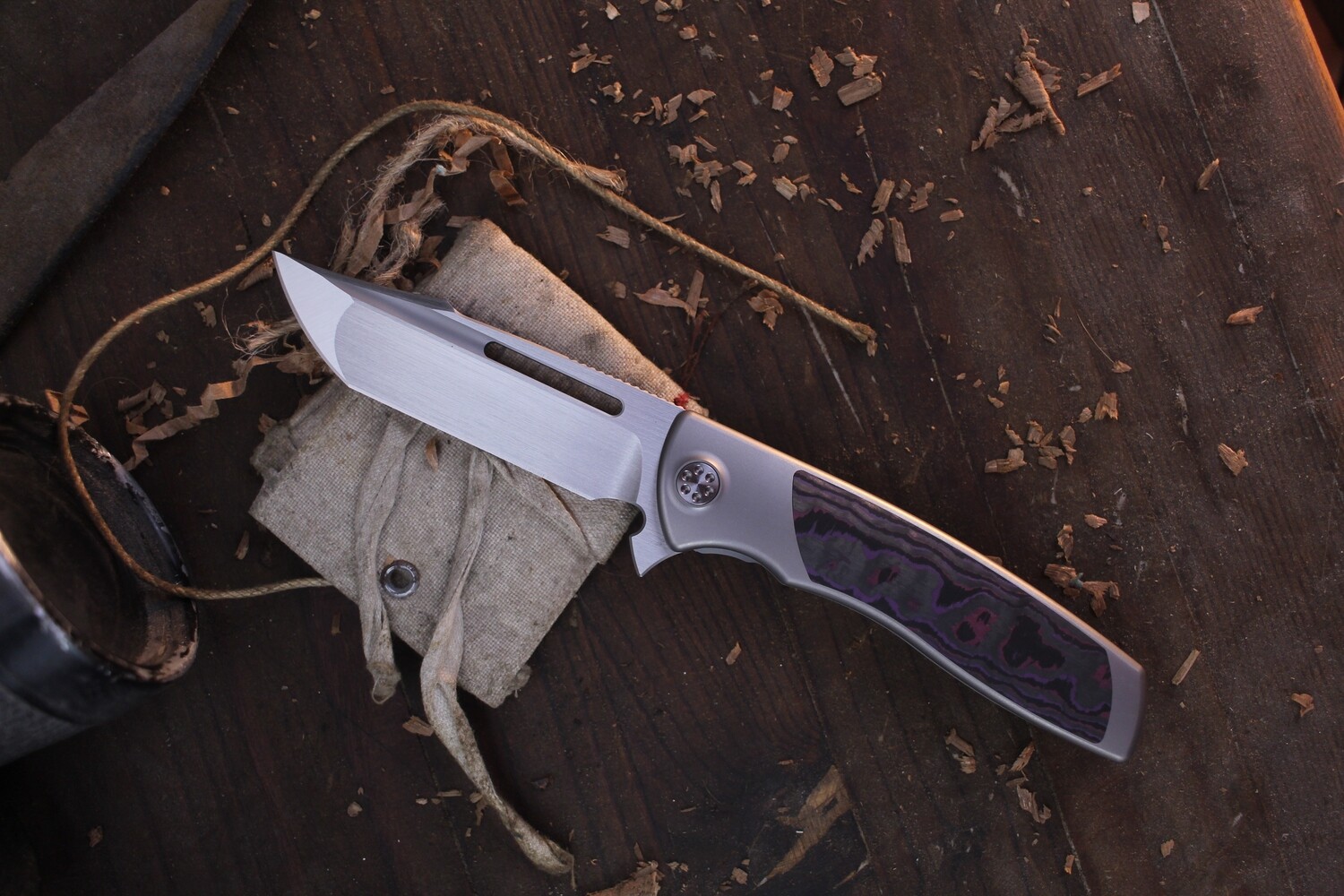 Sharp By Design Mini Evo Harpoon 3.25&quot; Framelock Flipper / Purple Haze FatCarbon / Hand Rubbed M390