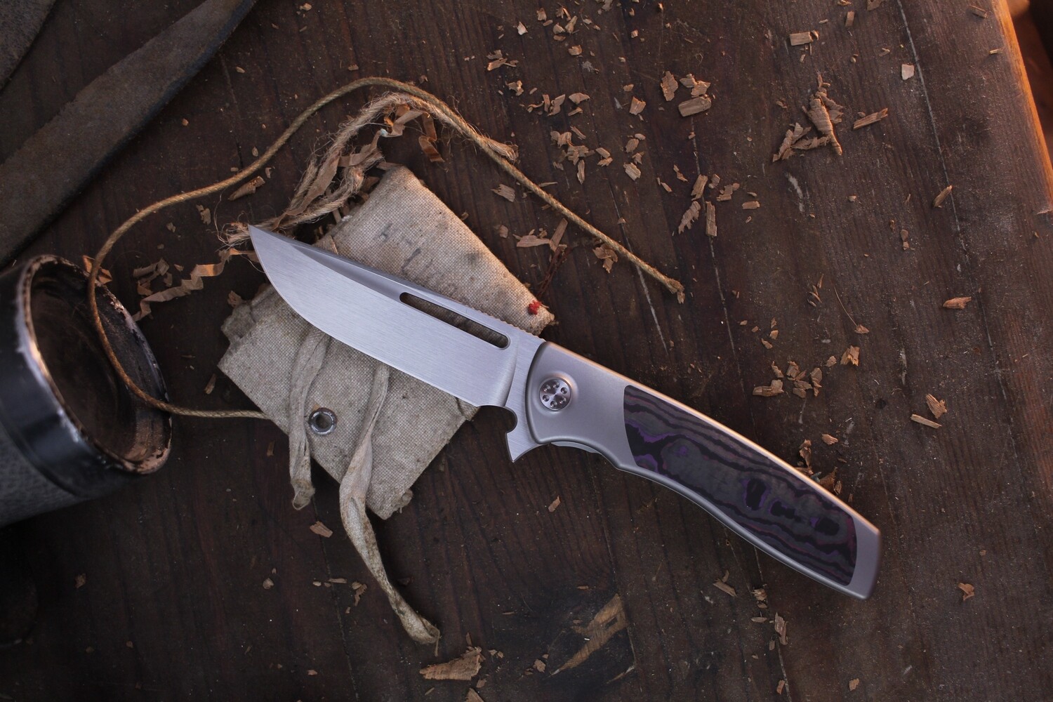 Sharp By Design Mini Evo Drop Point 3.25&quot; Framelock Flipper / Purple Haze FatCarbon / Hand Rubbed M390