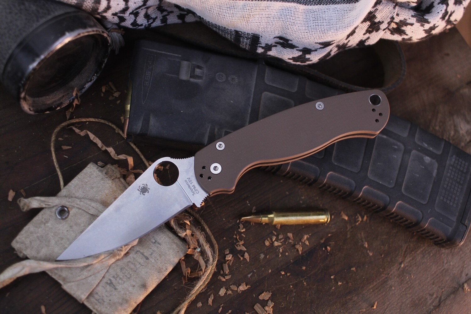 Spyderco Paramilitary 2 3.4&quot; Compression Lock Folder / Brown G-10 / Satin CPM-15V ( Pre Owned )