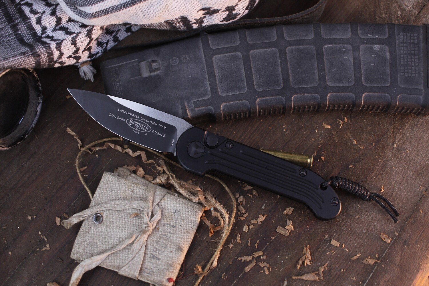 Microtech L.U.D.T. 3.375&quot; Automatic Plunge Lock Folder / Black Aluminum &amp; Hardware / Black M390 ( Pre Owned )