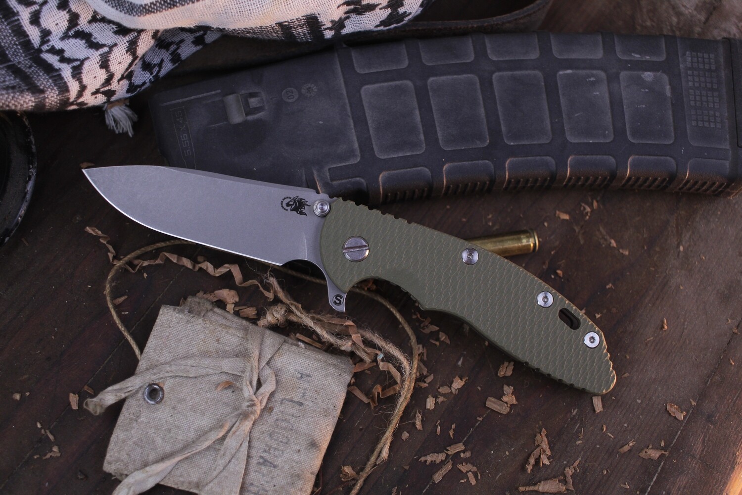 Hinderer XM-18 Skinny Slicer 3.5&quot; Framelock Folder / OD G-10 &amp; Battle Bronze Titanium / Working Finish Magnacut