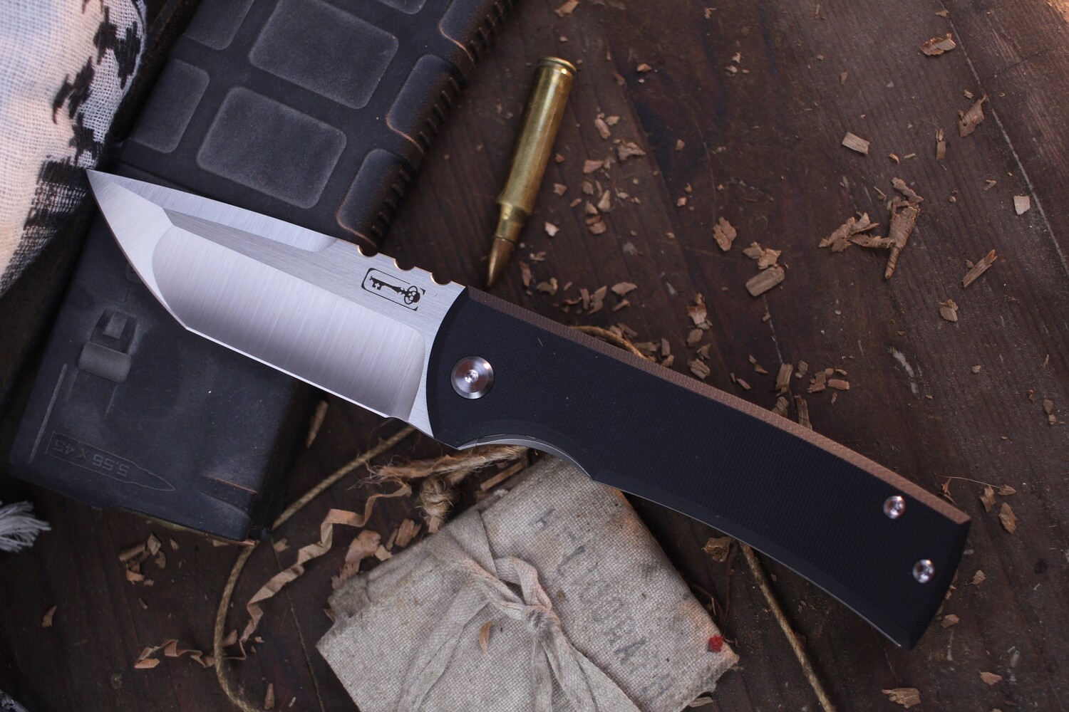 Chaves Redencion 229 3.5&quot; Lee Williams Kickstop Flipper / Black G10 &amp; Titanium / Satin M390 Tanto
