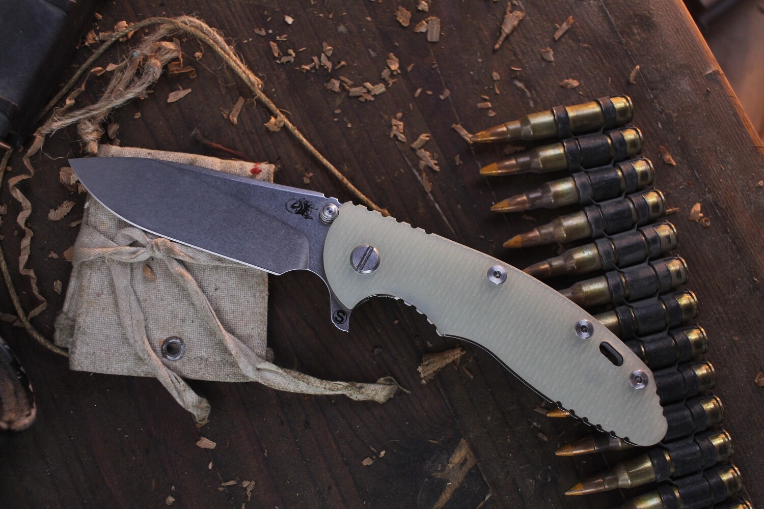 Hinderer XM-18 3.5&quot; Folding Knife / Jade G-10 &amp; Stonewashed Titanium / Stonewashed Magnacut Skinny Slicer