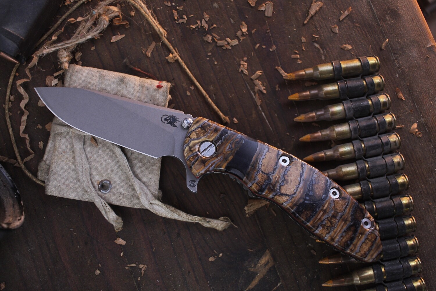 Hinderer XM-18 Skinny Slicer 3.5&quot; Framelock Folder / Mammoth Tooth &amp; Battle Bronze Titanium / Satin Magnacut ( pre Owned )