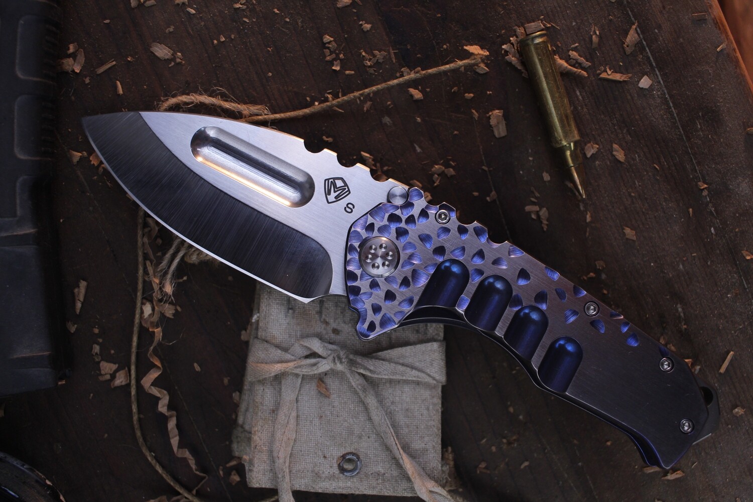 Medford Praetorian Ti 3.75&quot; Folding Knife / Blue Falling Leaf Titanium / Satin S35VN ( Pre Owned )