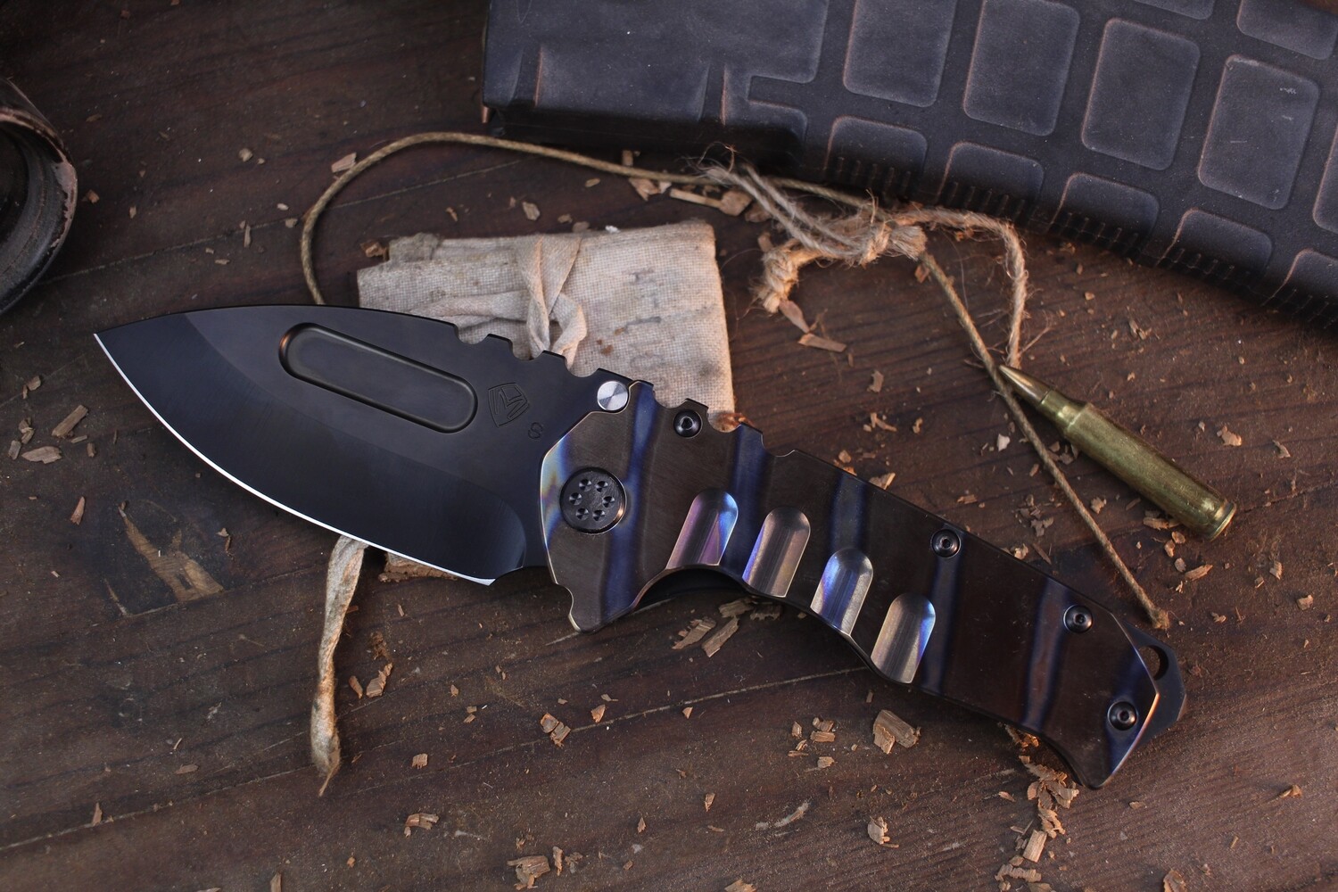 Medford Knife &amp; Tool (MKT) Praetorian T Frame Lock Folder / Flamed Titanium / Black PVD S35VN ( Pre Owned 