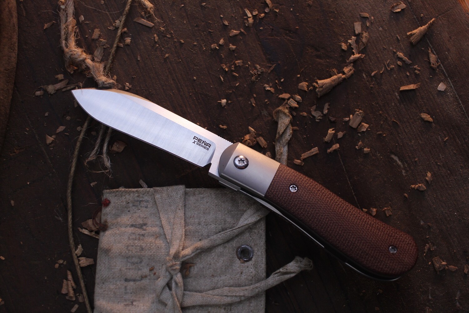 Pena X Series 2.875&quot; Dogleg Jack Front Flipper / Micarta &amp; Titanium / Satin M390 ( Pre Owned )
