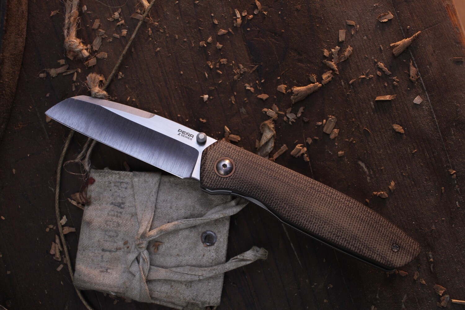 Pena X Series Bravo 1 3.125&quot; Folding Knife / Natural Micarta / Stonewashed M390 ( Pre Owned )