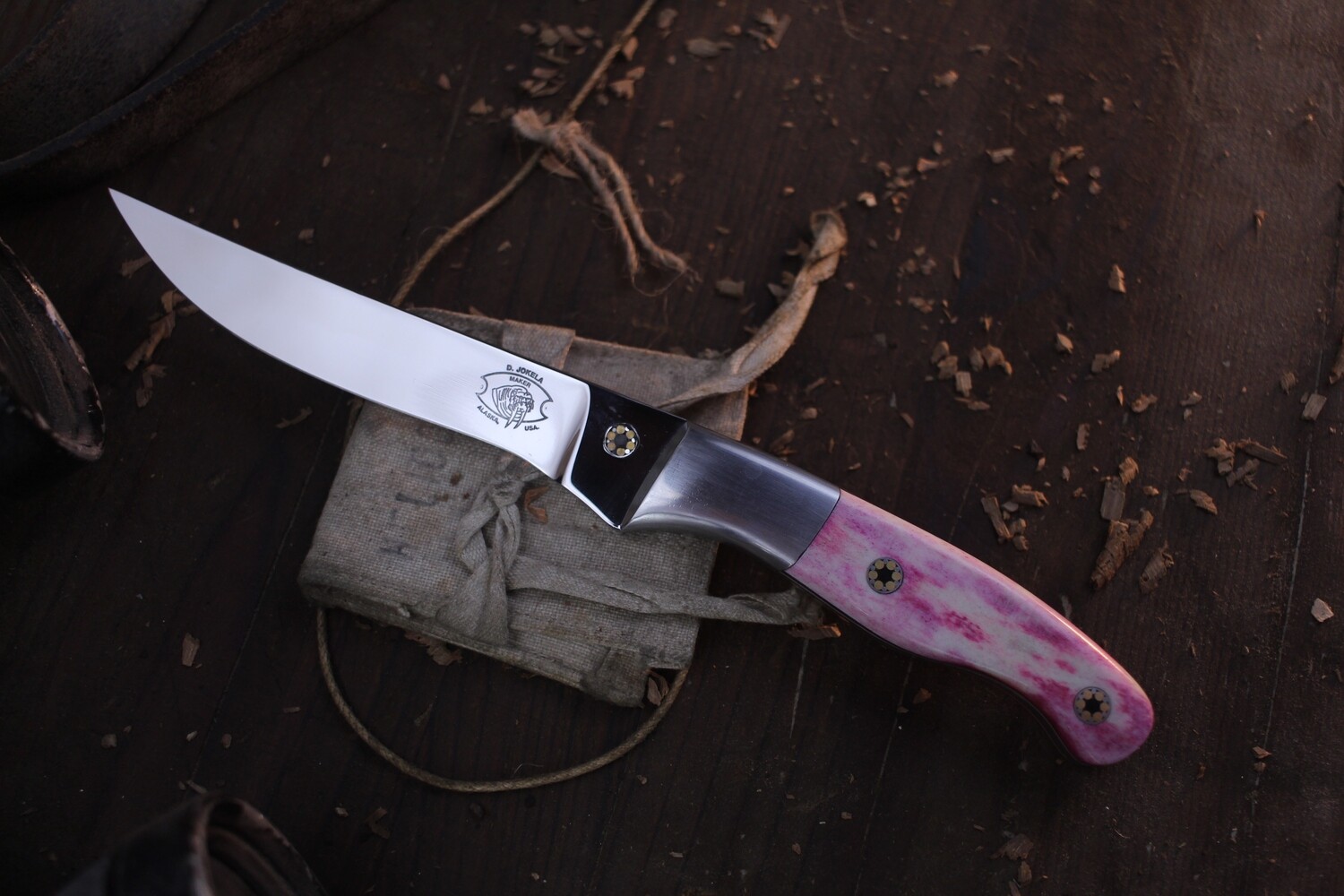 Dennis Jokela Utility 5&quot; Fixed Blade Knife / Dyed Walrus Ivory / Satin 154CM / Ostrich Leather