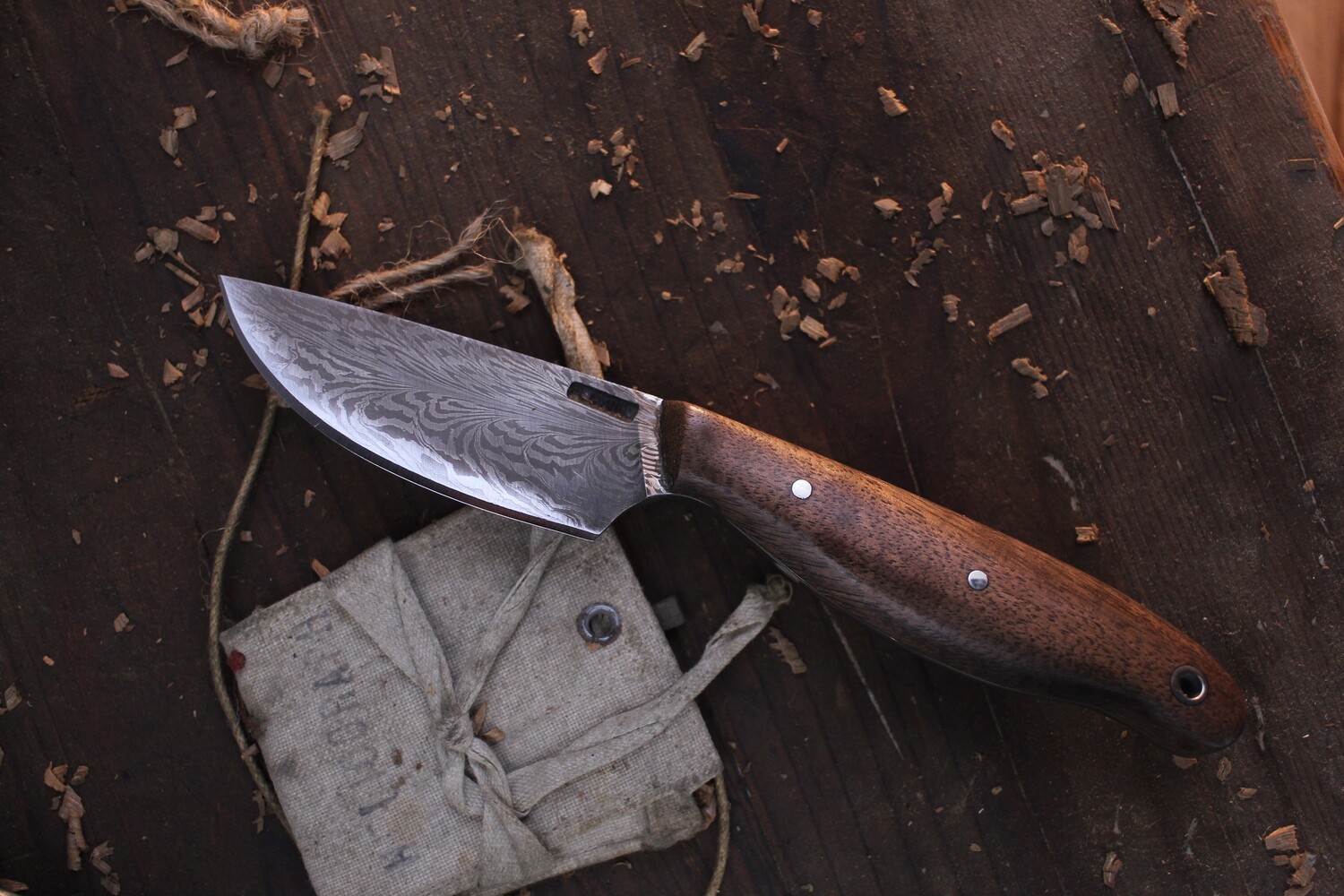 Mark Couch Medium 3.25” Drop Point Hunter / Walnut / Forged Alaskan Damascus