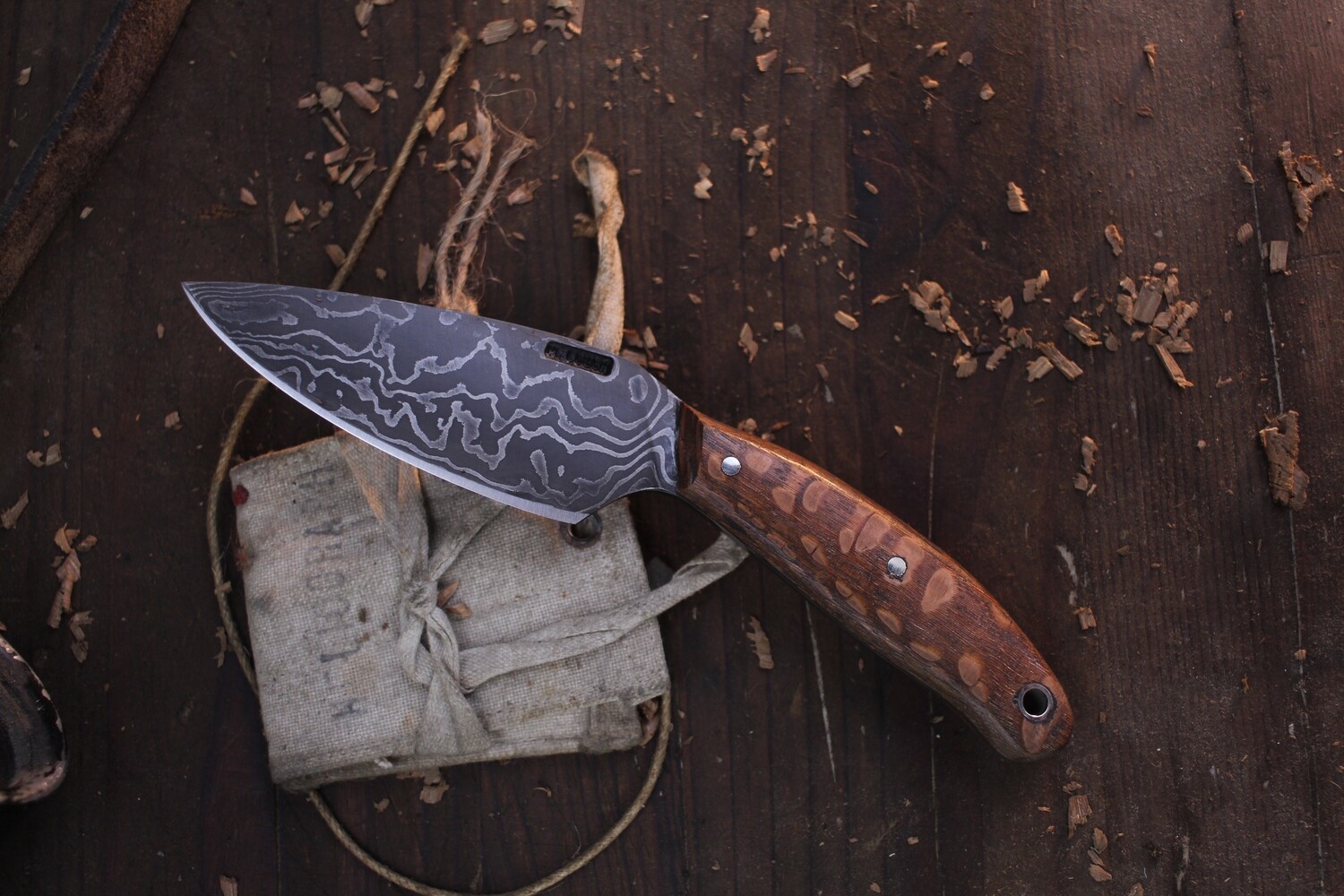 Mark Couch Med Patch 3.25” Fixed Blade / Lace Wood / Forged Alaskan Damascus