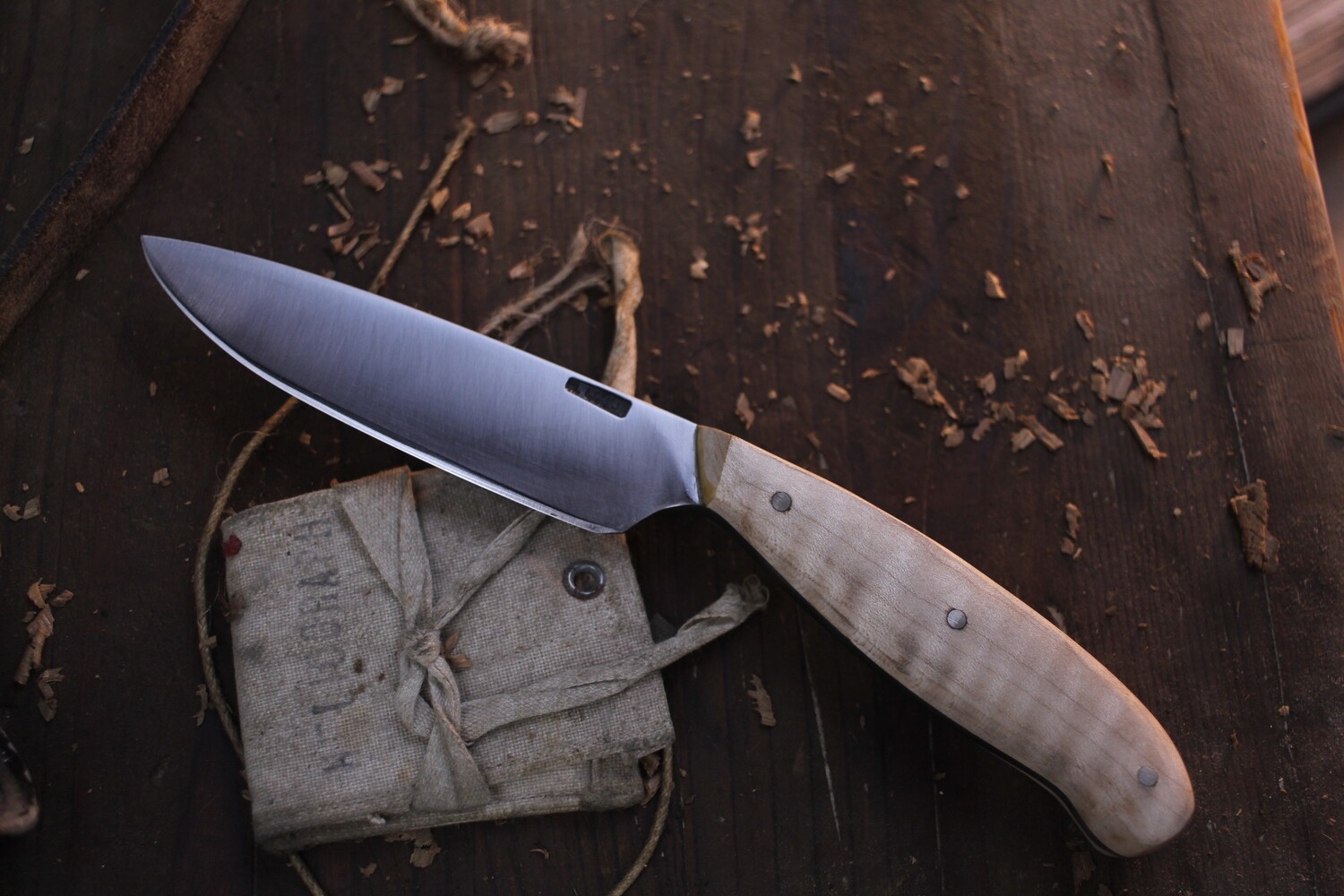 Mark Couch Large 4.25” Drop Point Hunter / Maple / Forged Satin 52100