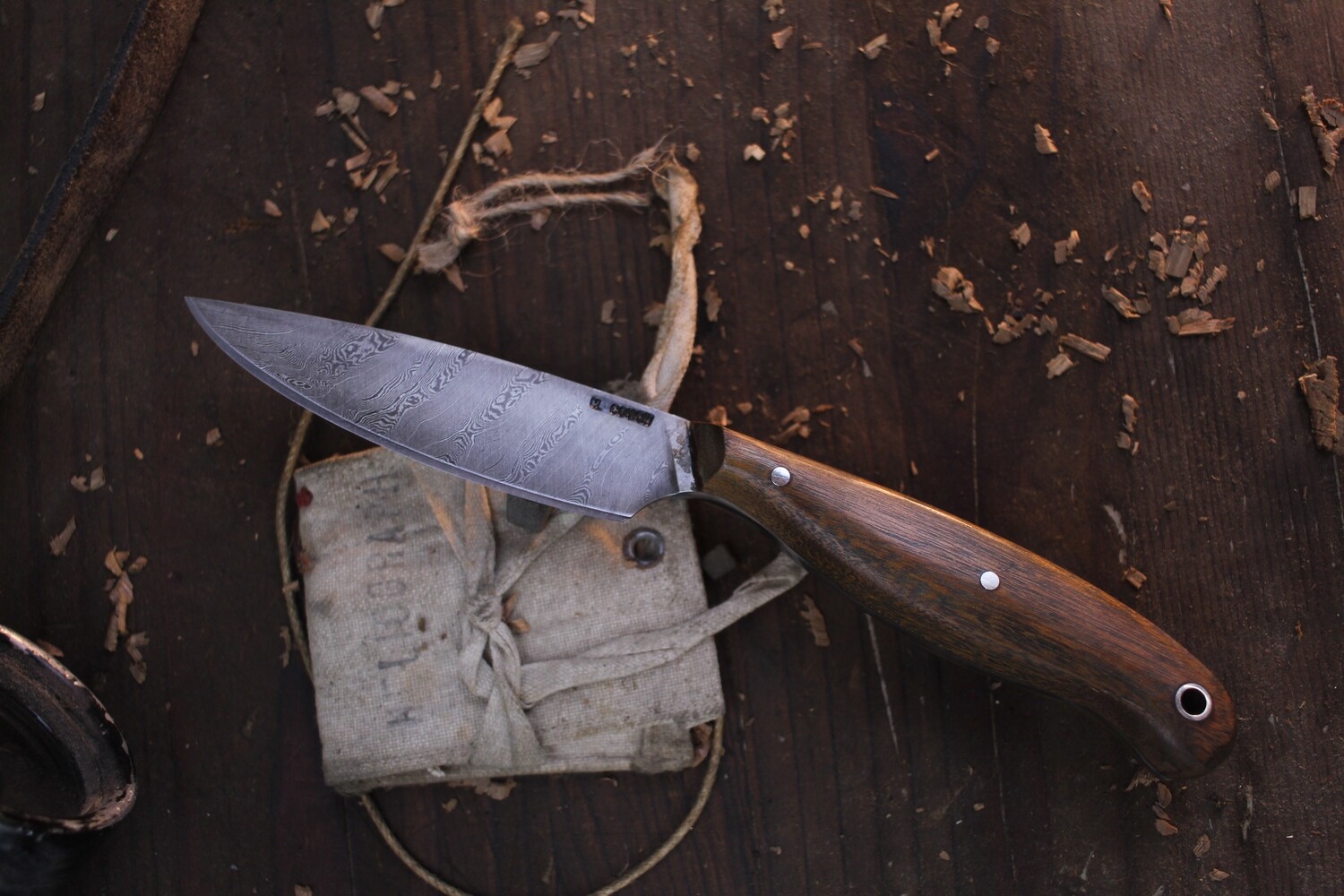 Mark Couch Medium 3.5” Drop Point Hunter / Walnut / Forged Alaskan Damascus