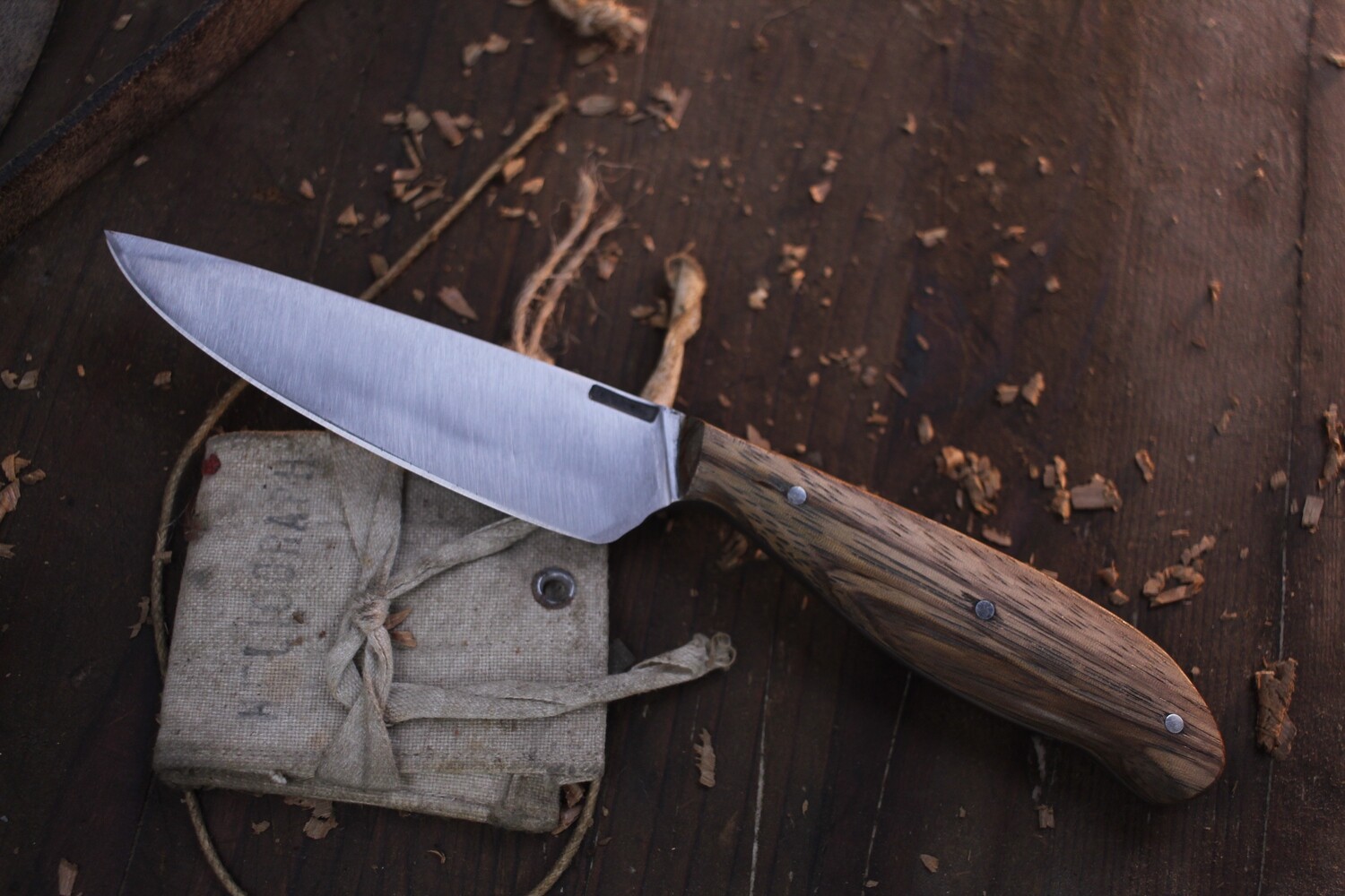 Mark Couch Large 4.25” Drop Point Hunter / Walnut / Forged Satin 52100