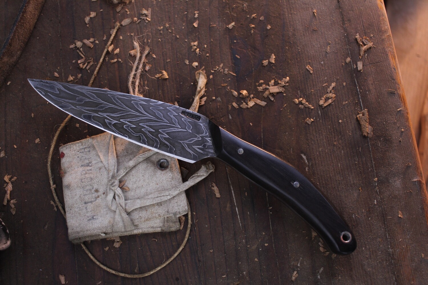 Mark Couch Large 4.5” Drop Point Hunter / Ebony / Forged Alaskan Damascus