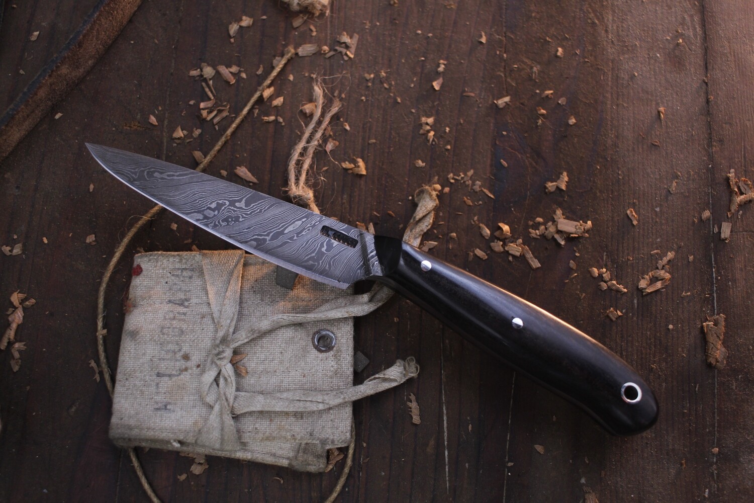 Mark Couch Personal Carry 3.75” Fixed Blade / Ebony / Forged Alaskan Damascus