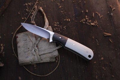 C.W. Fuller Pocket Pal 2.5” Spear Point Fixed Blade / White G-10 & Carbon Fiber / Satin N690