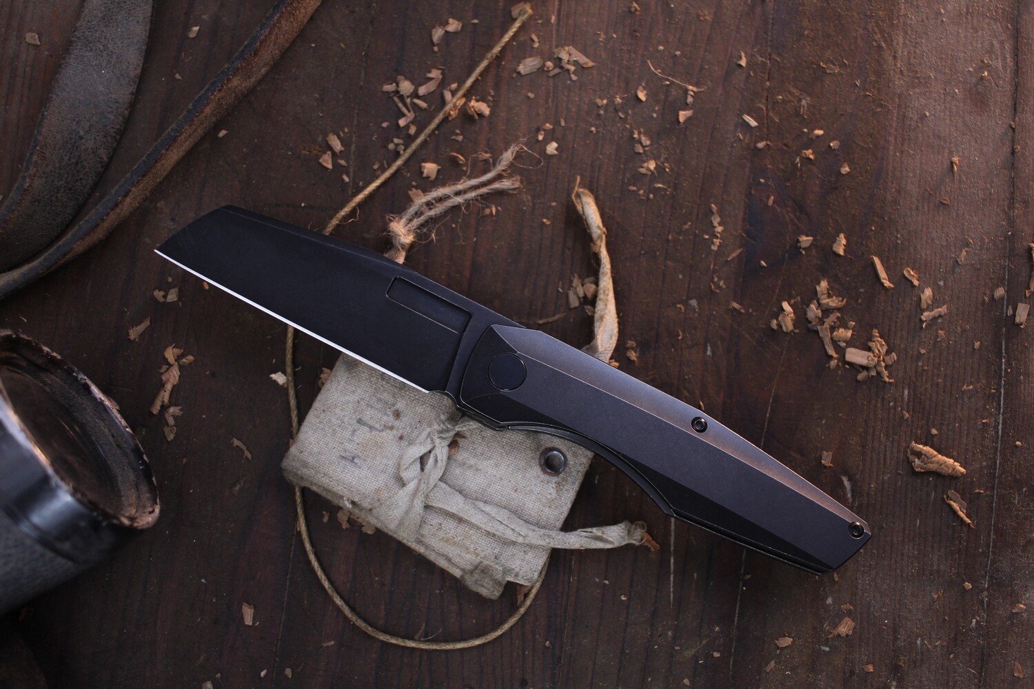 Vero Engineering Axon 3.25 Folding Knife/Black M390/Black Titanium Framelock/Moku Ti clip and backspacer