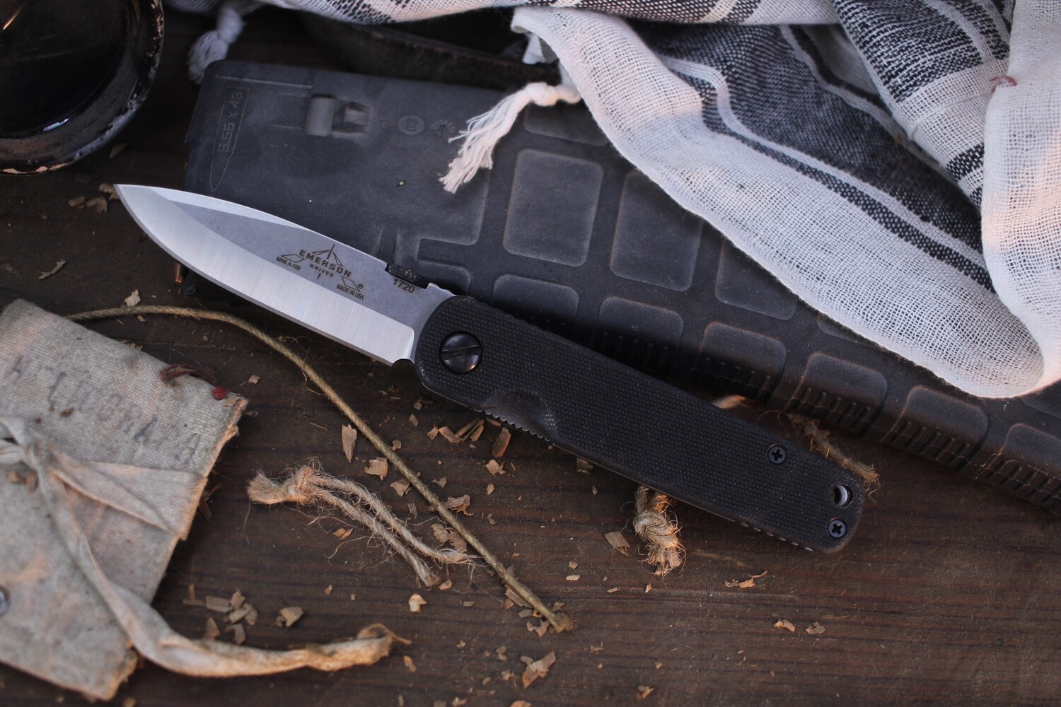 Emerson Mini A-100-SF 3&quot; Front Flipper / Black G10 / Stonewash 154CM ( Pre Owned )