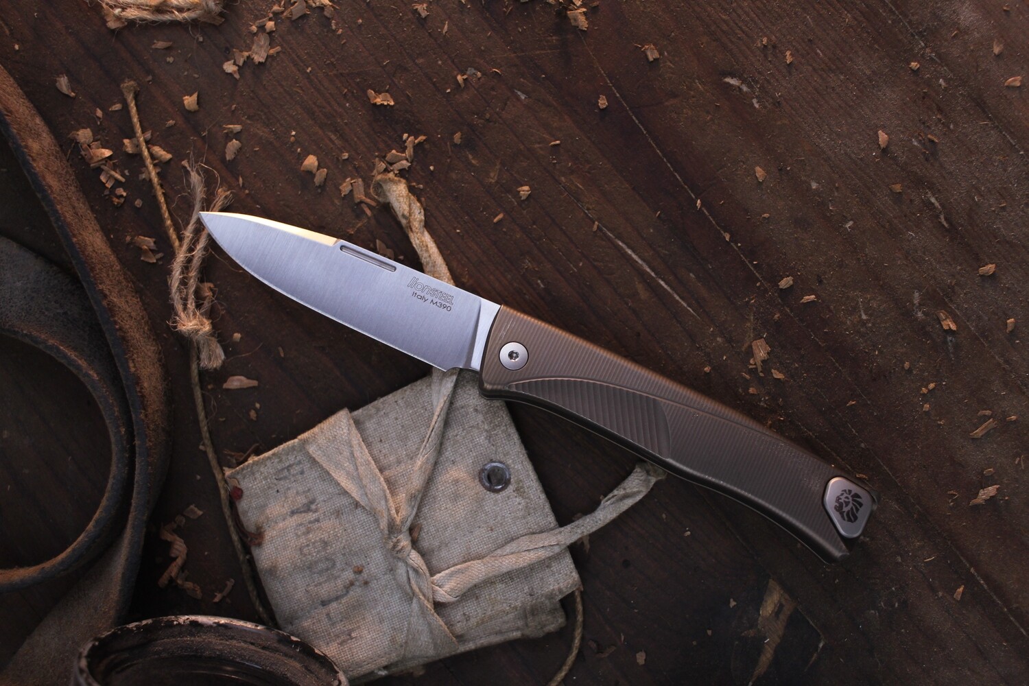 LionSTEEL Thrill 3” Integral Slipjoint Folder /Bronzed Titanium / Satin M390 ( Pre Owned )