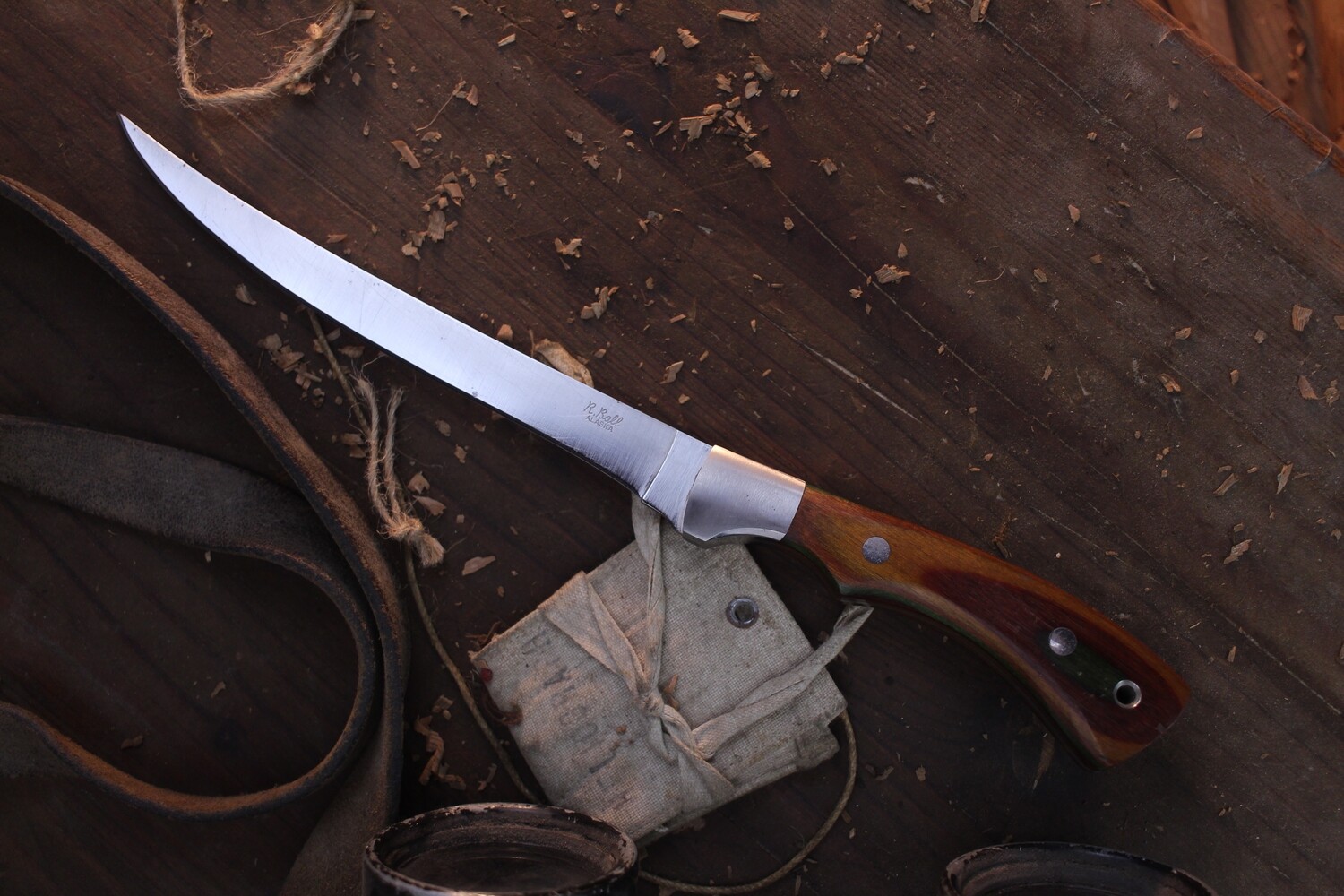 Robert Ball  7&quot; Fillet Knife / Dymondwood With Nickle Bolster / Satin BG-42 ( Pre Owned )