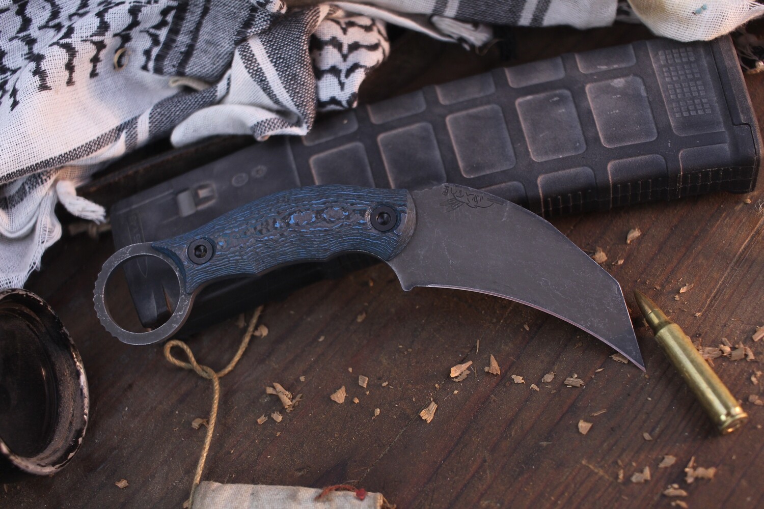 Half Face Blade Karambito 3&quot; Fixed Blade / Arctic Storm Carbon Fiber / Acid Wash S35VN