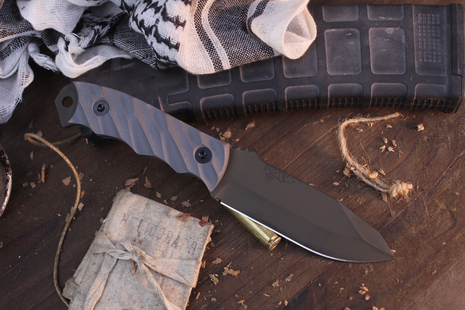 Half Face Blade Disaster Jr. 3.75” Fixed Blade / Gray G-10 / OD Green Cerakote CPM-3V