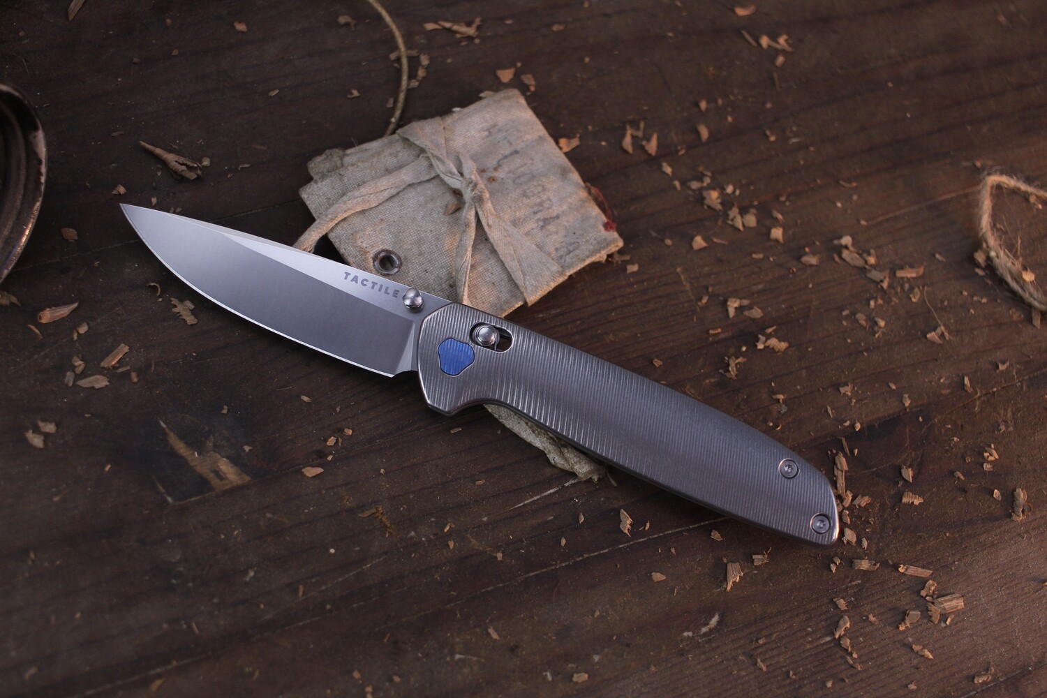Tactile Knife Co. Maverick 3.5&quot; Crossbar Folder / Machined Titanium / Stonewashed CPM-MagnaCut
