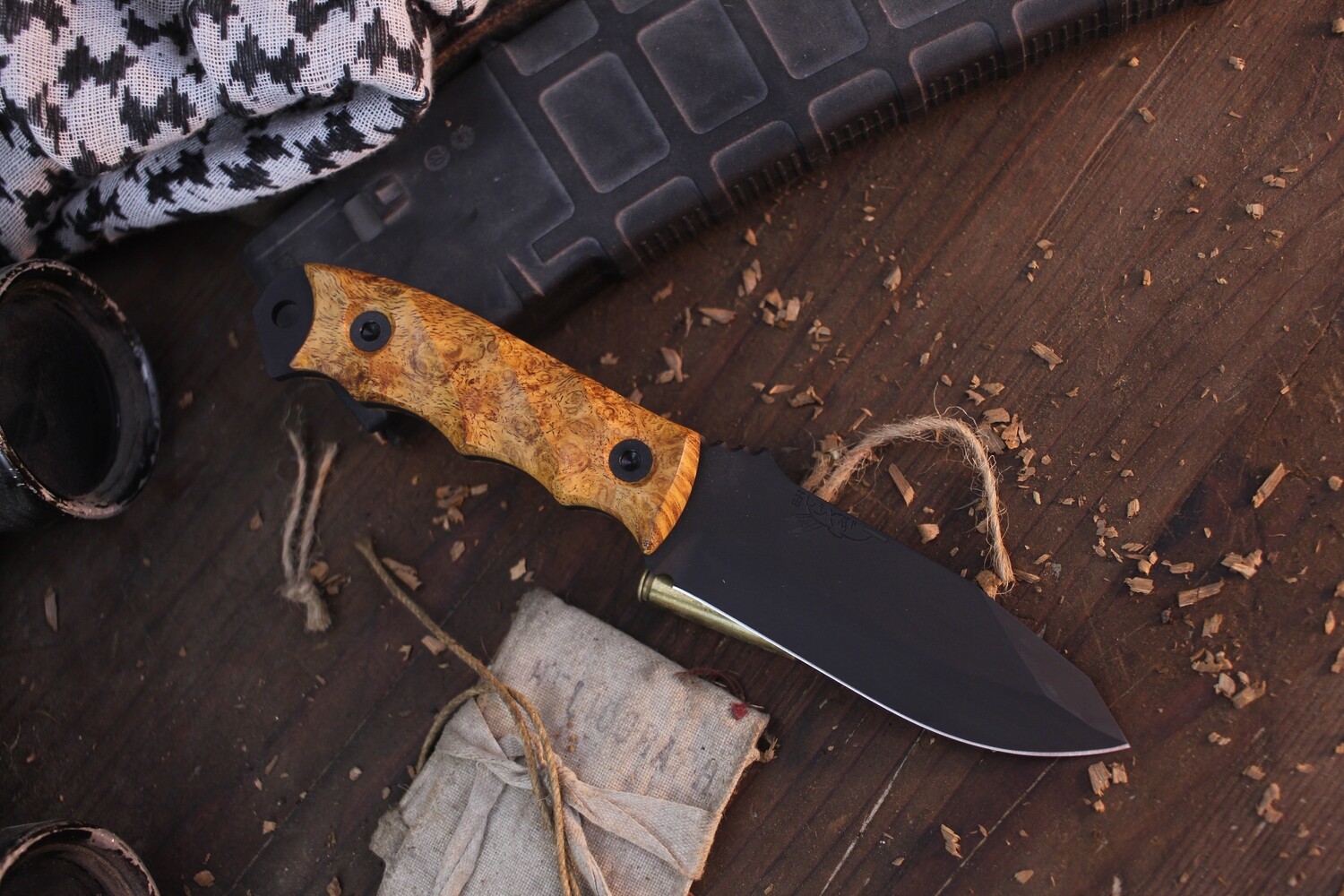 Half Face Blade Disaster Jr. 3.75” Fixed Blade / Contoured  Lamtoro Wood / Black Cerakote CPM-3V