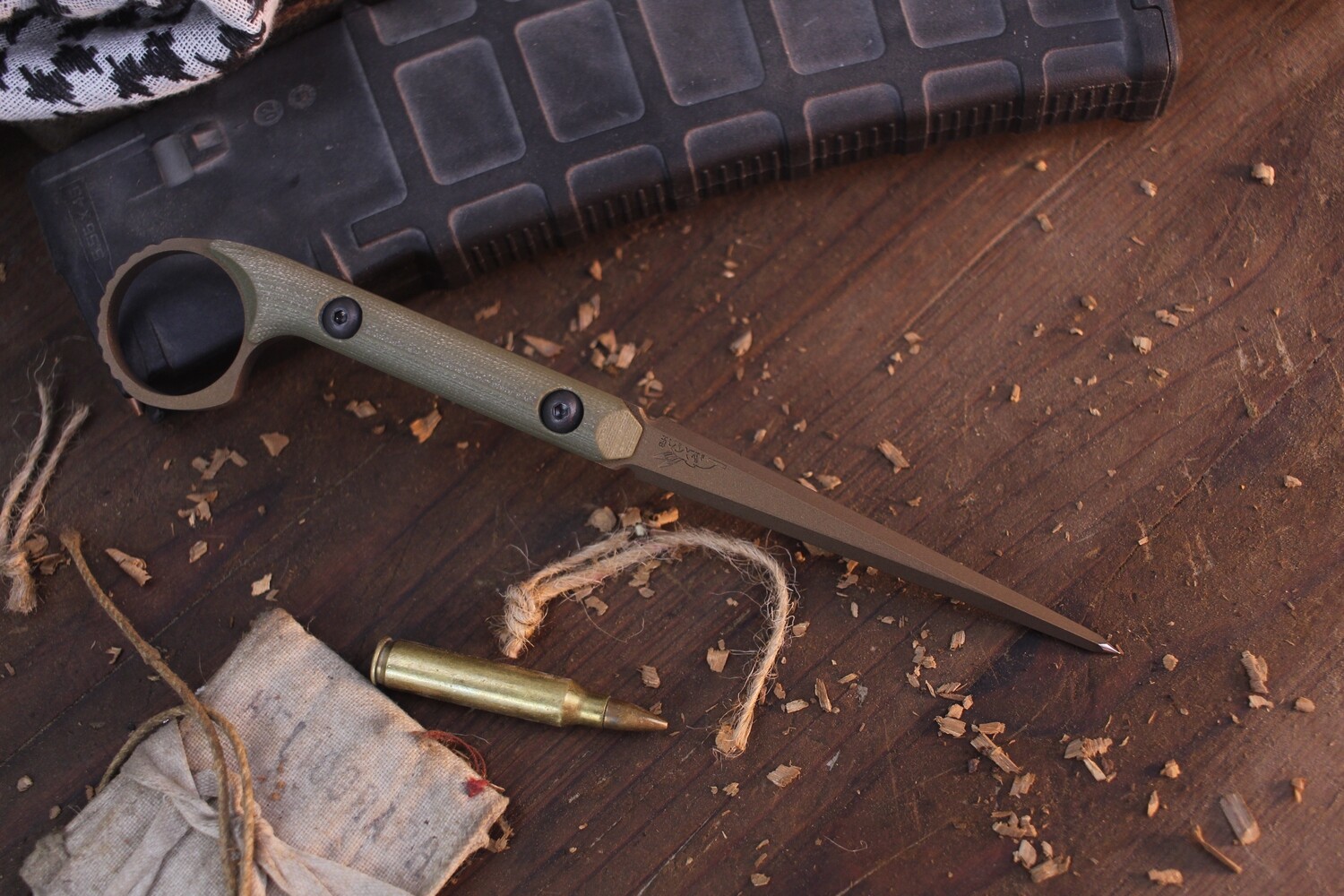 Half Face Blades Cardiac Spike 3.8” Tactical Spike / OD Green G-10 / Bronze Cerakote O1