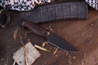 Half Face Blade Crow Jr. 4" Fixed Blade / Arizona Ironwood / Black Cerakote S35VN