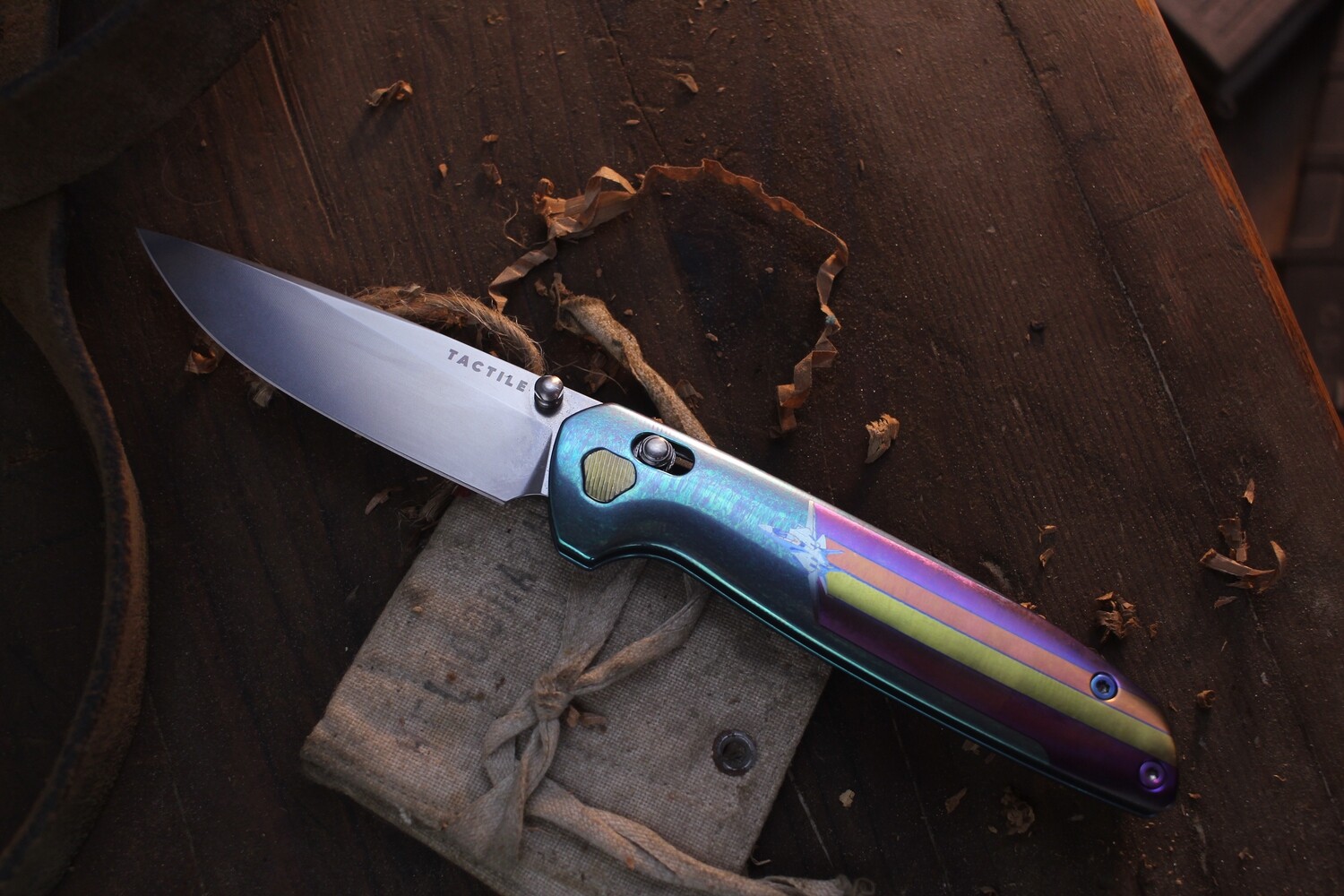 Tactile Knife Co. Maverick 3.5&quot; Crossbar Folder / Anodized Titanium / Stonewashed CPM-MagnaCut ( Pre Owned )