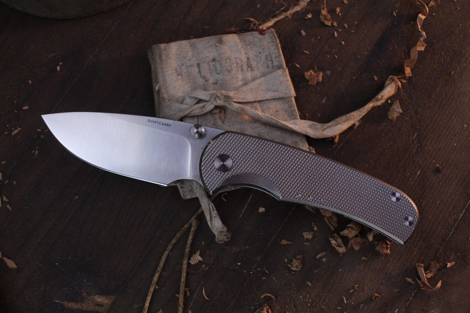 Quiet Carry The Drift 2.98&quot; Folding Knife / Textured Titanium / Stonewashed Vanax Superclean ( Pre Owned )