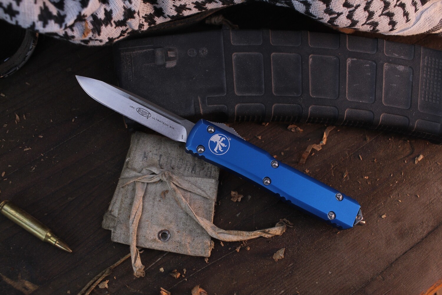 Microtech Ultratech S/E 3.4&quot; OTF Auto / Blue Aluminum / Stonewashed ( Pre Owned )