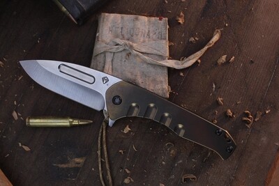 Medford Knife and Tool (MKT) Prae Slim 3.3" Plunge Lock Flipper / Bronzed Titanium / Tumbled S45VN Drop Point