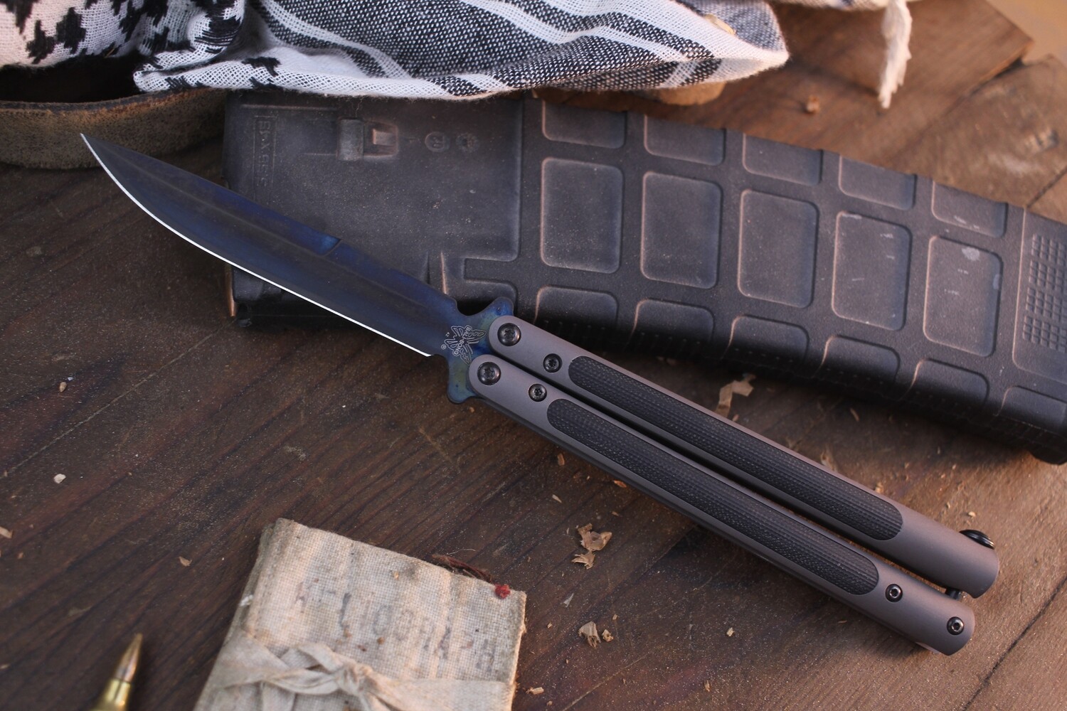Benchmade 42 4.2&quot; Balisong / Black Aluminum &amp; Black G-10 / Sandblasted Boron Carbide Coated S30V ( Pre Owned )