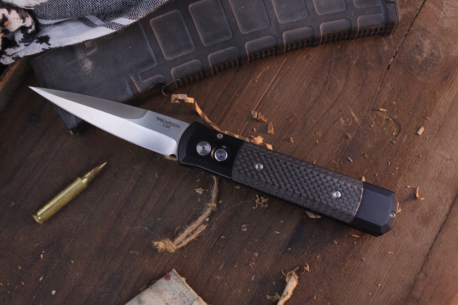 Pro-Tech Classic Godfather 4&quot; Auto Folder / Carbon Fiber &amp; Black Aluminum / Satin 154CM (Pre Owned)