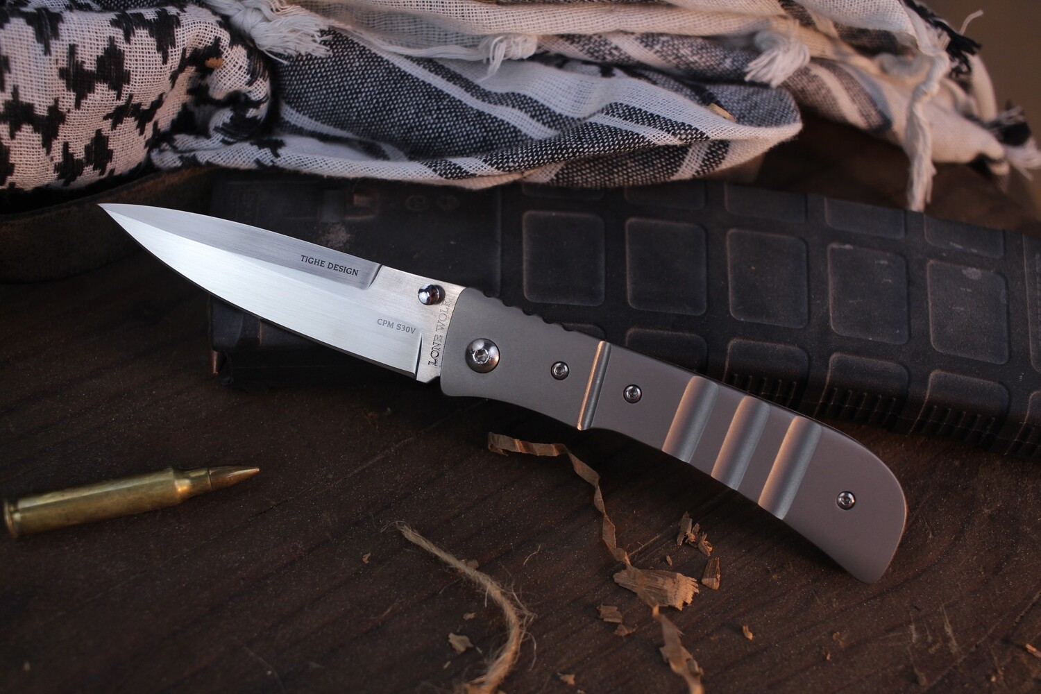 Lone Wolf Classic Tighe-Pan 3.5&quot; Liner Lock Folder / Milled Titanium / Satin S30V ( Pre Owned )