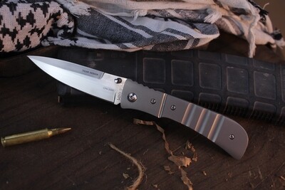Lone Wolf Classic Tighe-Pan 3.5" Liner Lock Folder / Milled Titanium / Satin S30V ( Pre Owned )