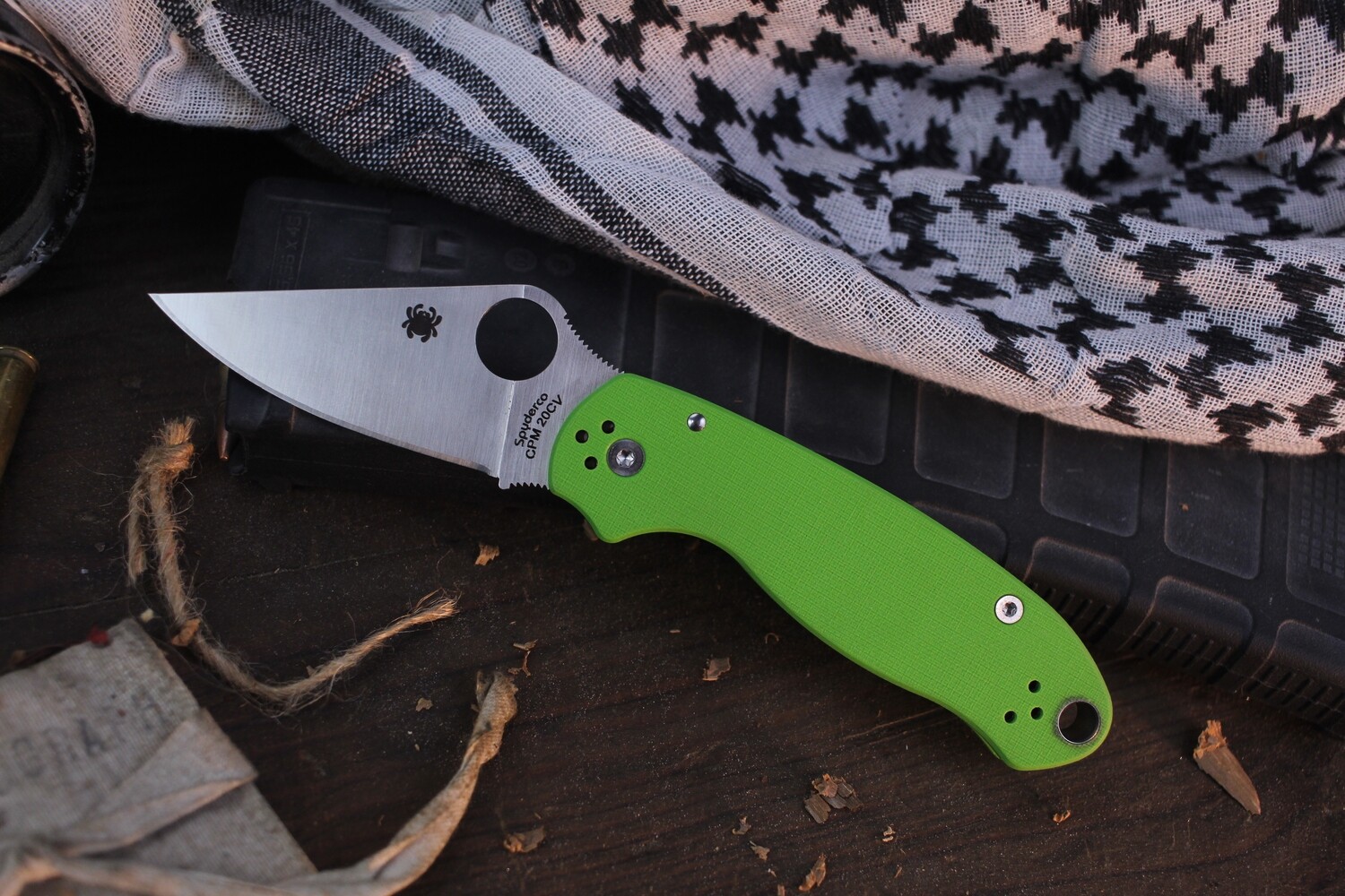Spyderco KnifeJoy Exclusive Para 3 3&quot; Compression Lock Folder /  Neon Green G-10 / Satin CPM-20CV ( Pre Owned )