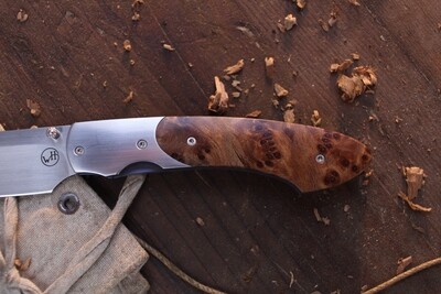 William Henry Classic T12-RB 3" Liner Lock Folder / Redwood Burl &amp; Stainless Bolsters / Satin 154CM ( Pre Owned )