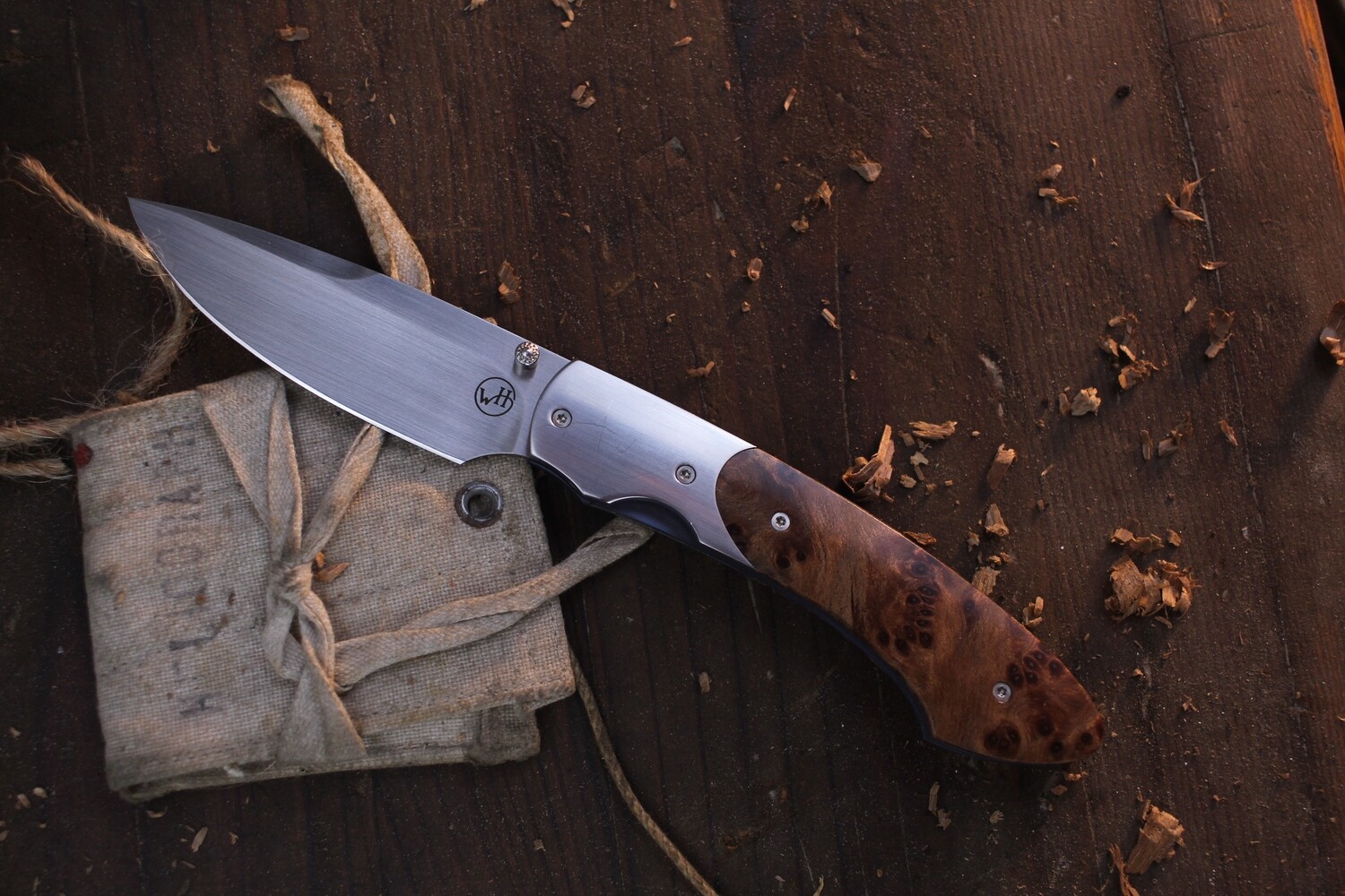William Henry Classic T12-RB 3&quot; Liner Lock Folder / Redwood Burl &amp; Stainless Bolsters / Satin 154CM ( Pre Owned )